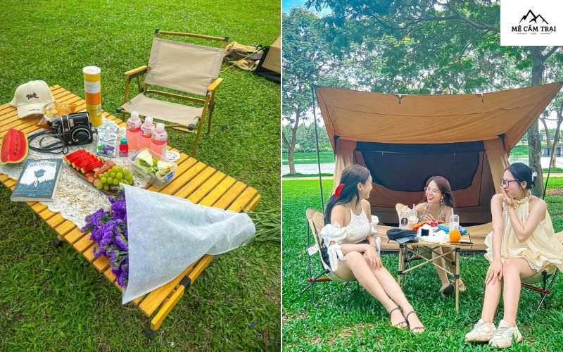 Picnic và cắm trại thư giãn bên hồ tại công viên Yên Sở