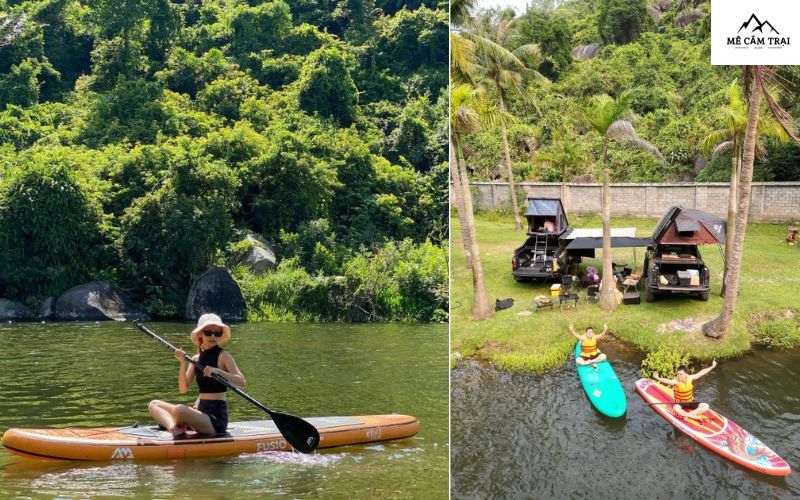 Chèo SUP trên dòng suối êm đềm khi cắm trại suối Hàn Phú Yên